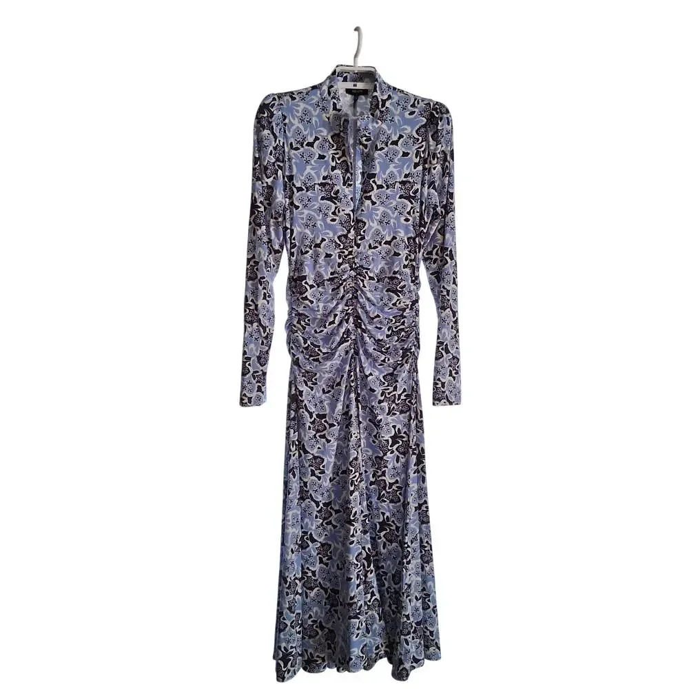 Me+Em graphic ribbon floral print midi dress womens US 6 made in Turkey ruched